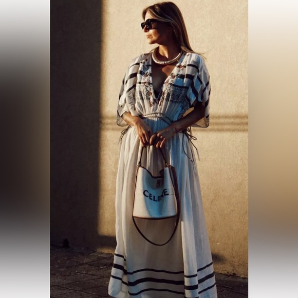 ZARA EMBROIDERED COTTON LONG DRESS NWT - Picture 3 of 14